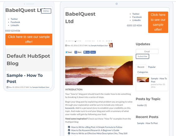 Another example of page templates as seen in Hubspot's preview window