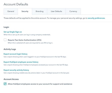 A screenshot showing where to change HubSpot employee access to your portal.