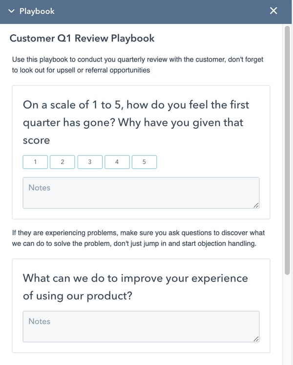 A playbook in HubSpot for conducting a Customer review