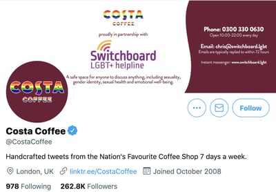 Costa coffee social media on Twitter