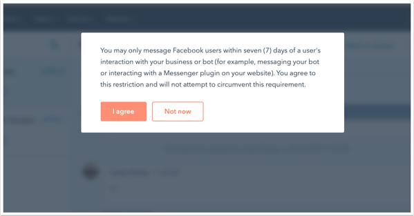 Chatbot message for Facebook via HubSpot