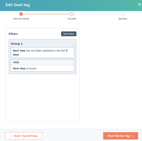 Deal tags - Screenshot of filters