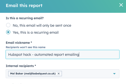 Hubspot report emailing step 2