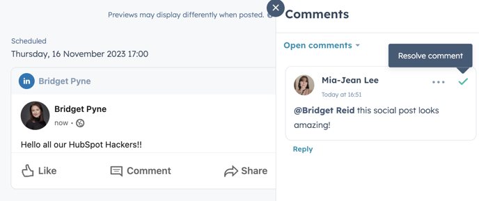 Manage socials with sidebar hack- resolve comments