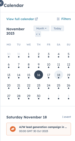 manage socials sidebar hack- calendar view