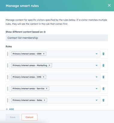 Your landing page- smart rule criteria