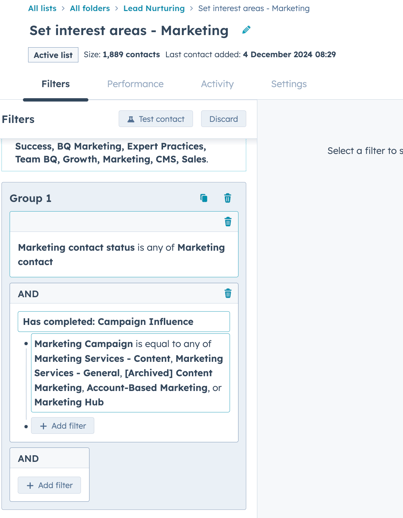 lists for setting contact records