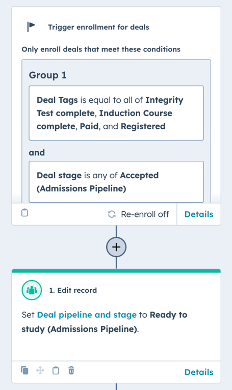 Workflow which updates deal stage when all exit-criteria sub-stages are complete