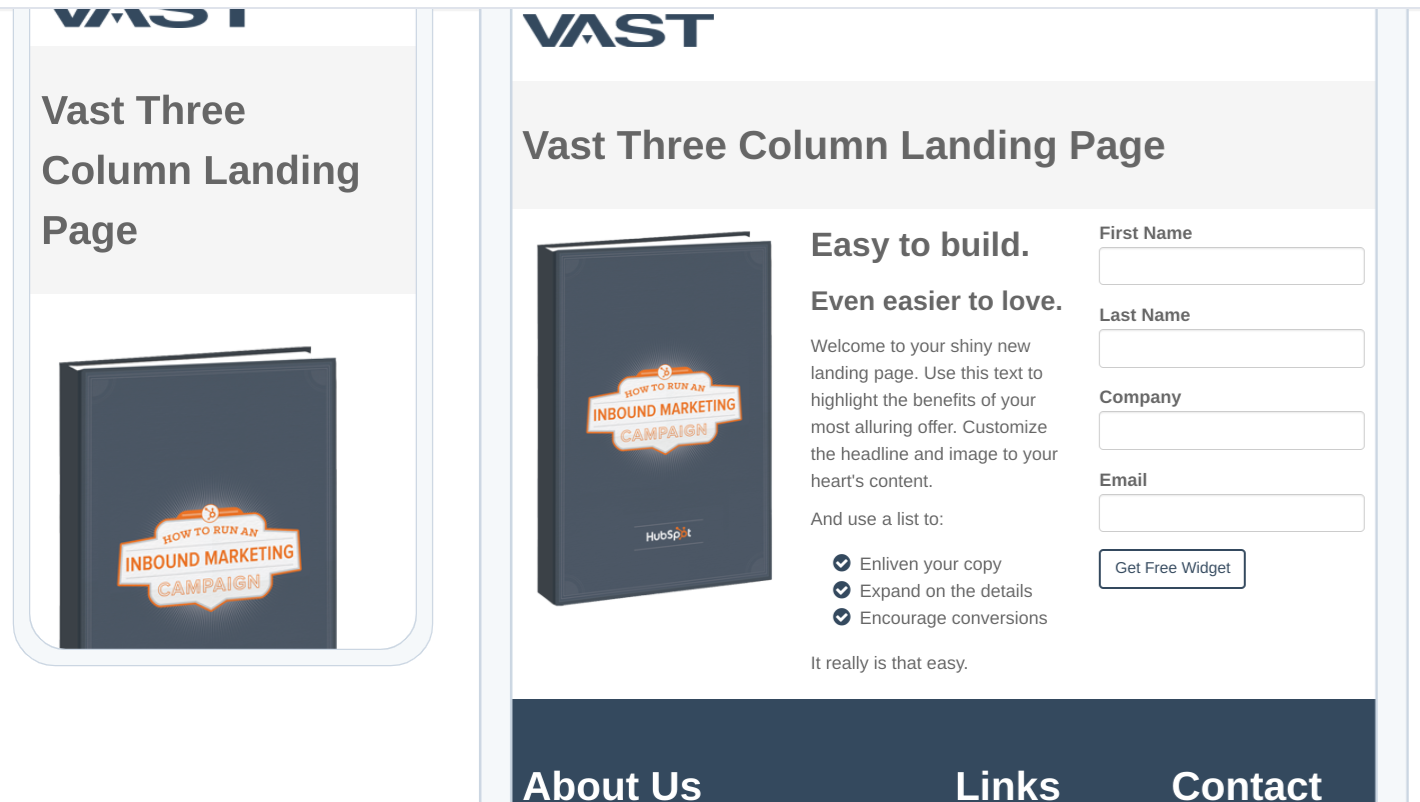A screenshot of landing page templates build in the HubSpot CMS
