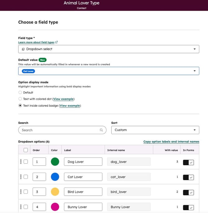 default values for properties