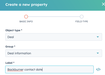 Settings > Property > Create property > Deal properties