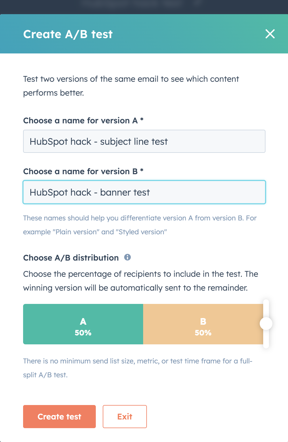 Create A/B test.